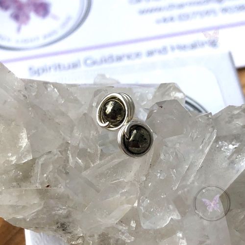 Pyrite Silver Wire Wrap Stud Earrings